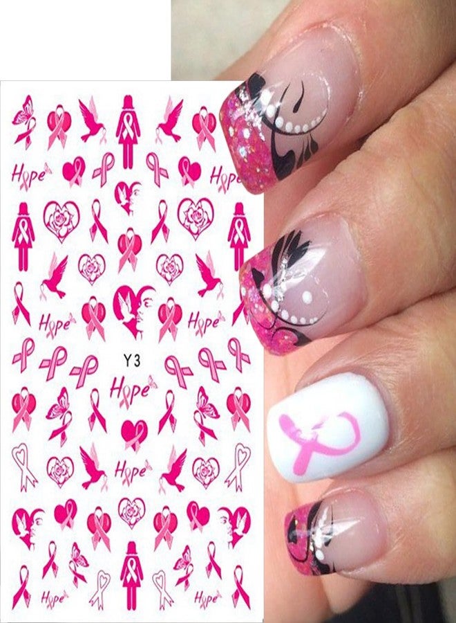 KRTBKR 6 Sheets Breast Cancer Nail Art Stickers 3D Heart Pink Ribbon Breast Cancer Awareness Nail Decals Self-Adhesive Design Nail Art Supplies Stitch Nail Stickers for Women DIY Acrylic Manicure Tips Nail - Image 4